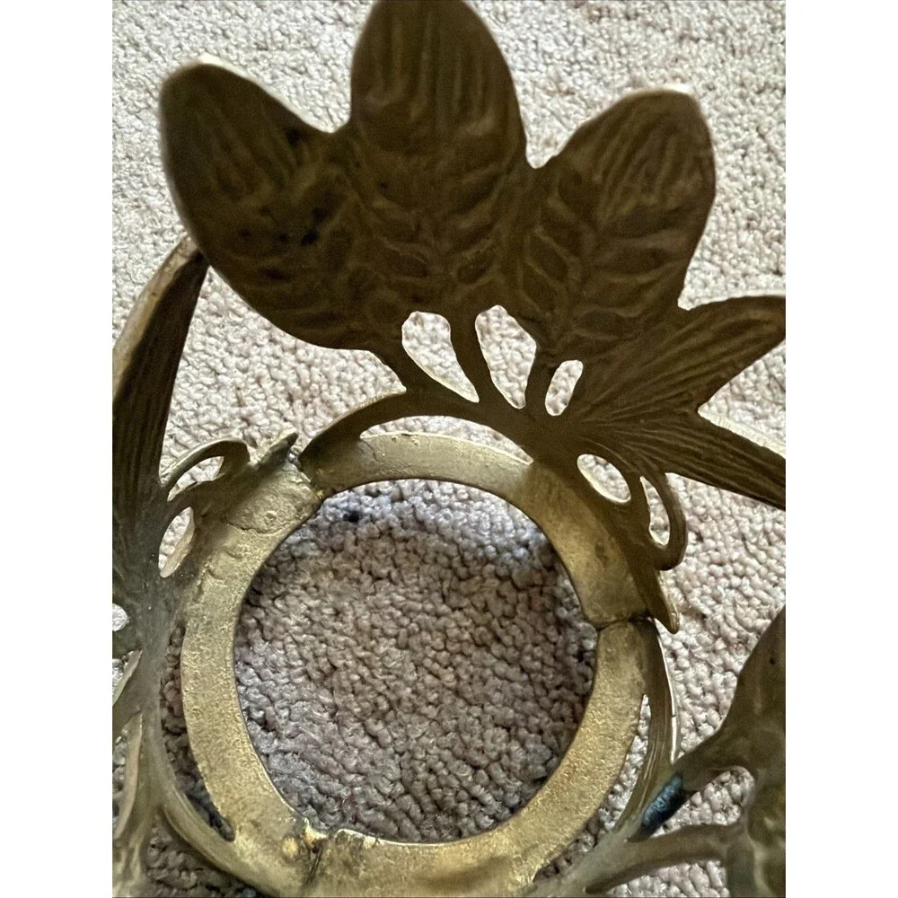 Vintage 3” Wide Solid Brass Leaves Leaf Pillar Candle Holder